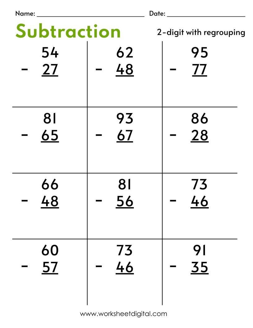 Two Digit Subtraction Worksheets With Regrouping PDF Etsy 2 Digit Subtraction With Regrouping Number Math Worksheets For Grade 1 2 3 Made By Teachers