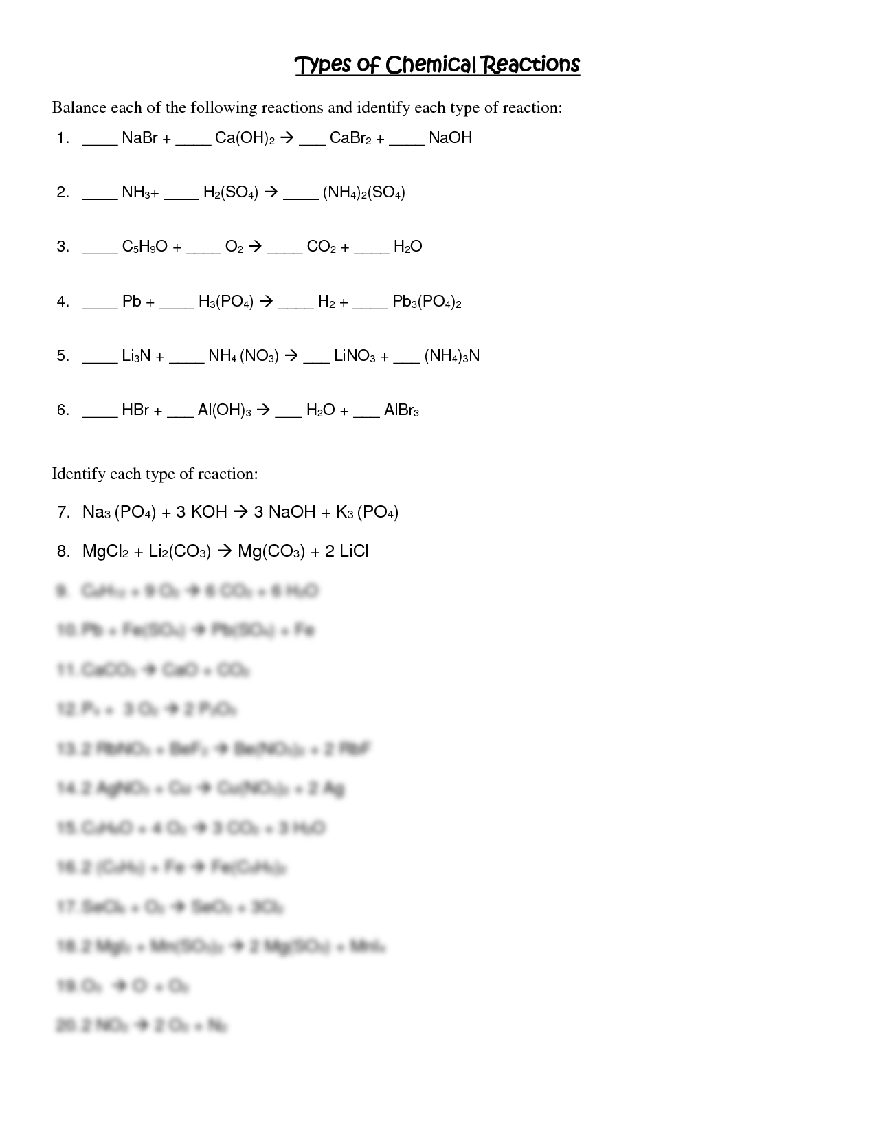 Types Of Reactions Worksheet Practice Problems And Solutions Types Of Reactions Worksheet Practice Problems And Solutions