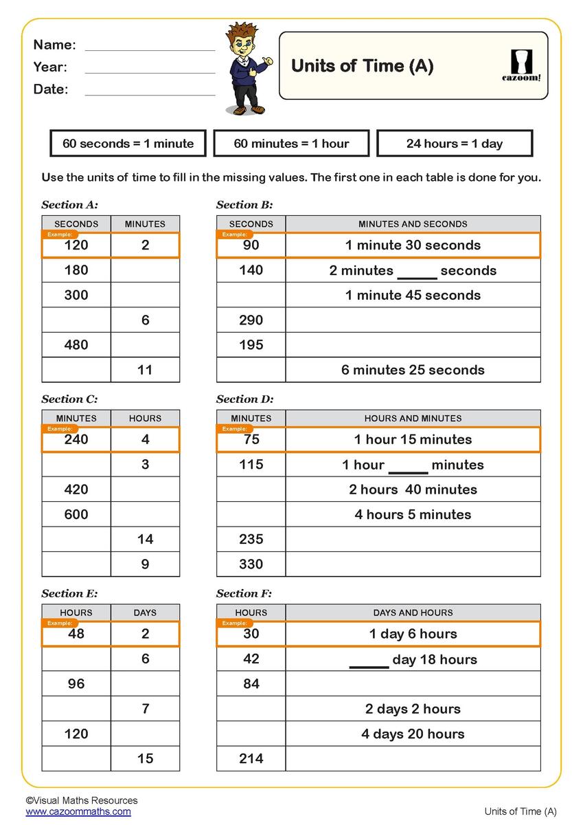 Units Of Time A Worksheet PDF Printable Measurement Worksheets Units Of Time A Worksheet PDF Printable Measurement Worksheets