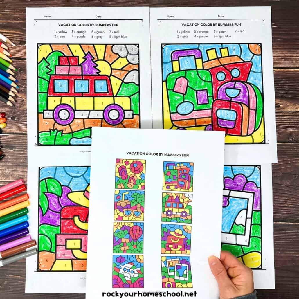 Vacation Coloring Sheets For Kids Free Color By Number Set Rock Your Homeschool Color By Number Free Printables The Typical Mom