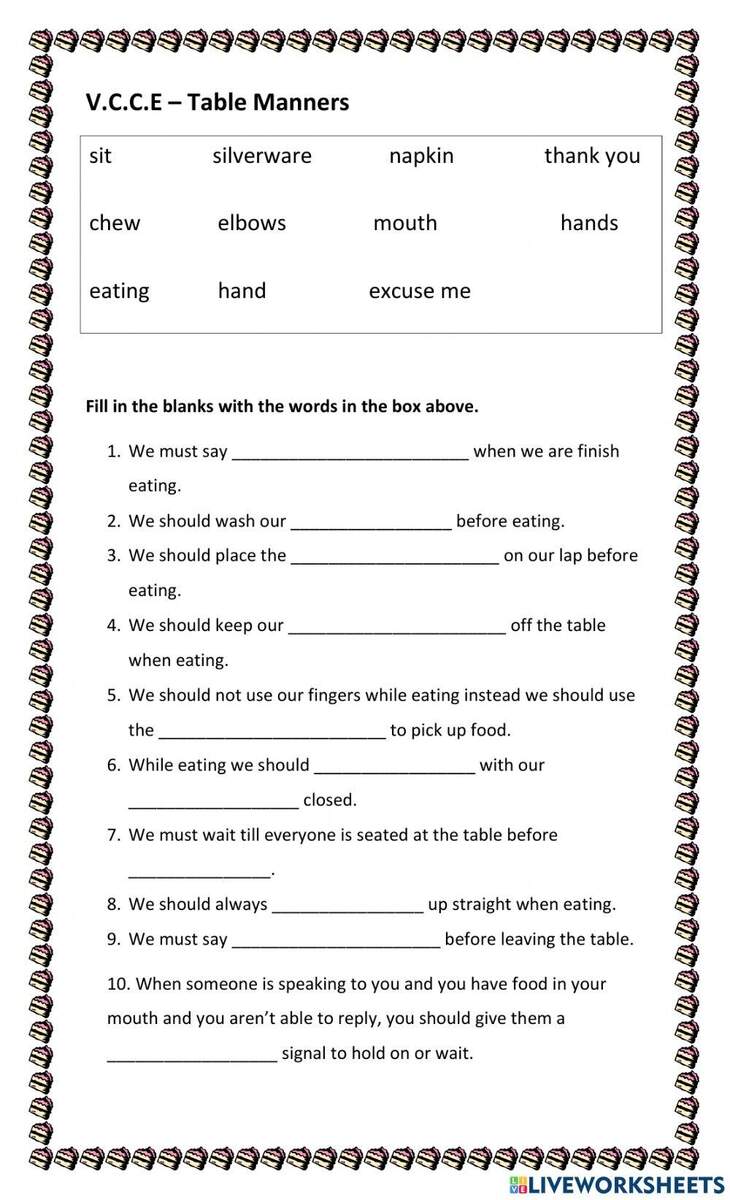 VCCE Table Manners Worksheet Worksheets Library VCCE Table Manners Worksheet Worksheets Library
