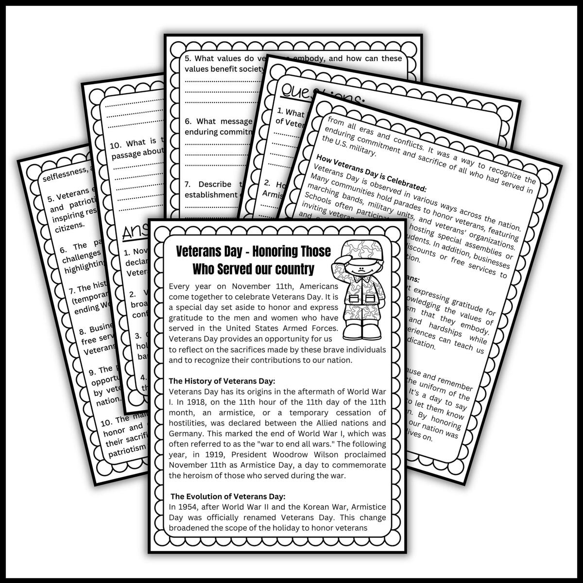 Veterans Day Reading Comprehension Passage Questions English Spanish Version Made By Teachers
