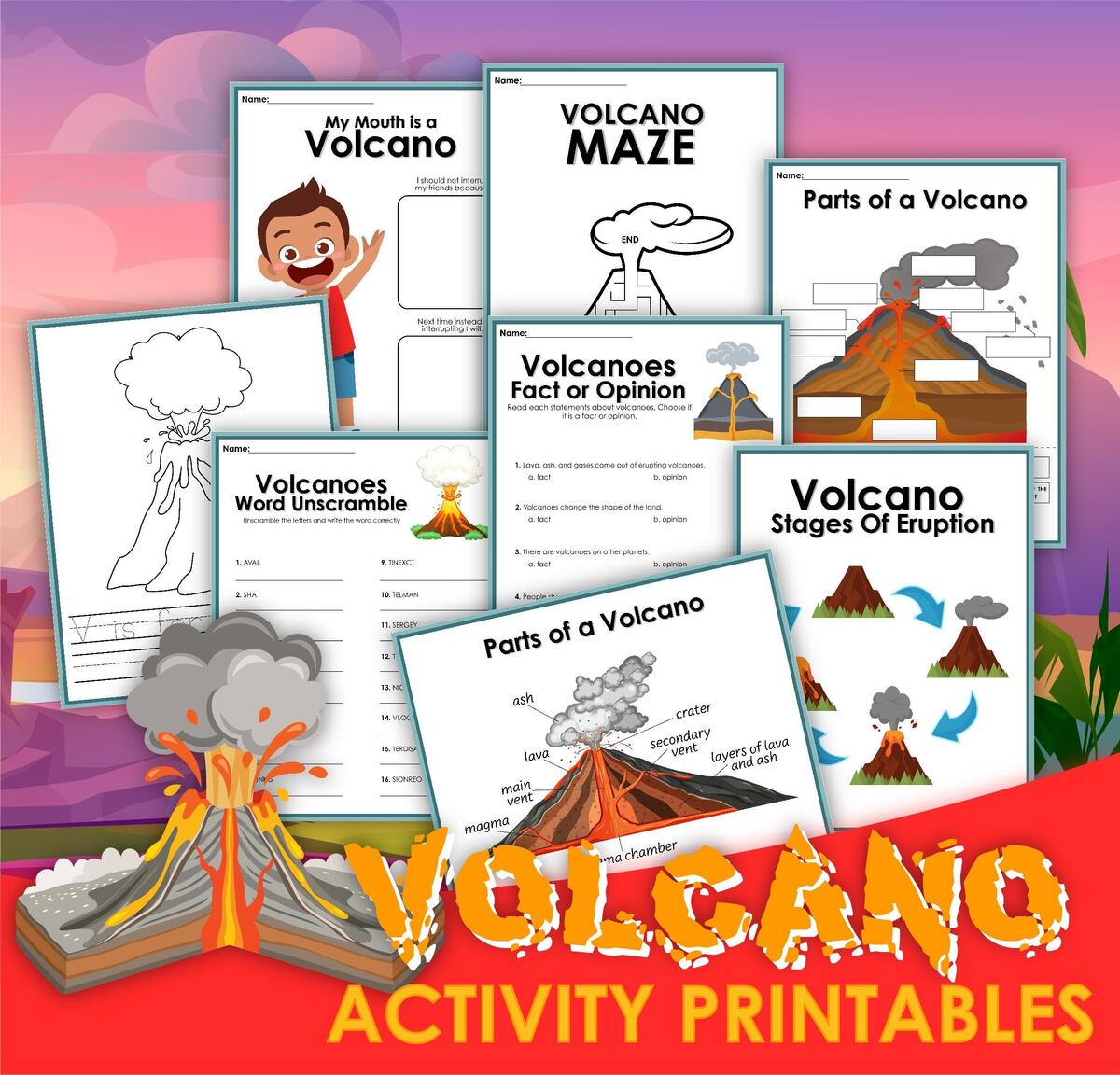 Volcano Volcano Printable Set Volcano Facts Instant Download Digital Download Kids Worksheet STEM Kid s Workbook Etsy