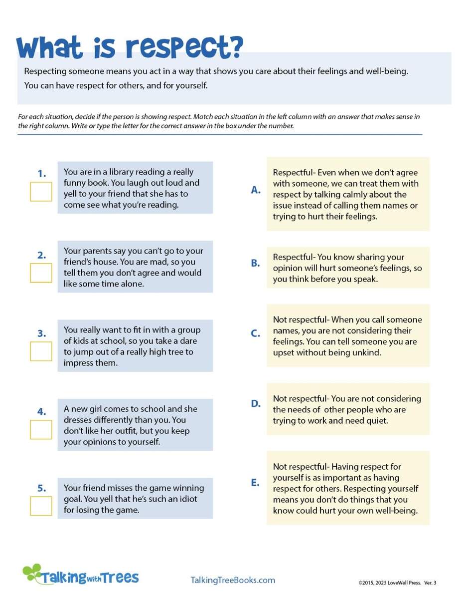 What Is Respect Worksheet What Is Respect Worksheet
