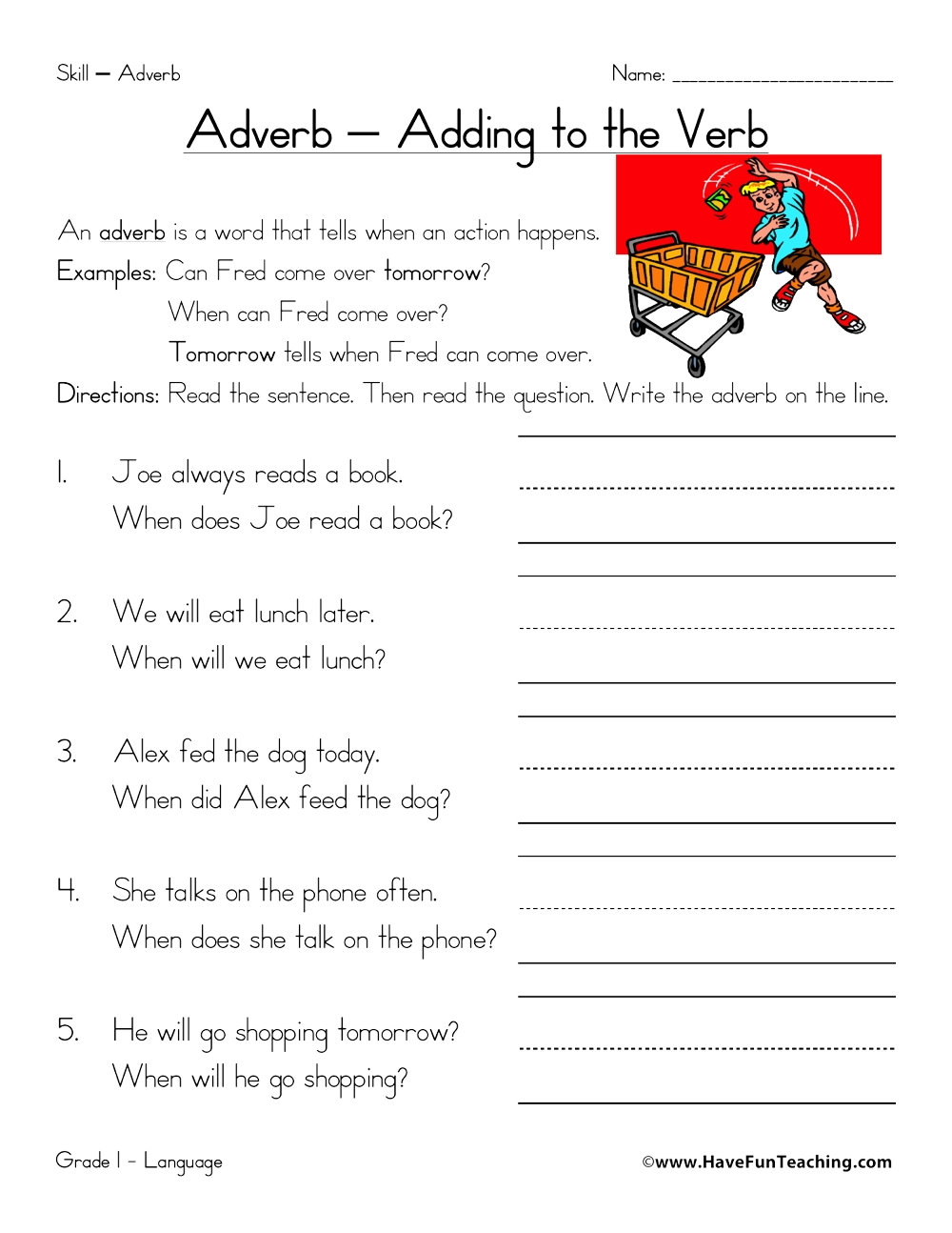 Adverb Worksheets PDF Grade 1