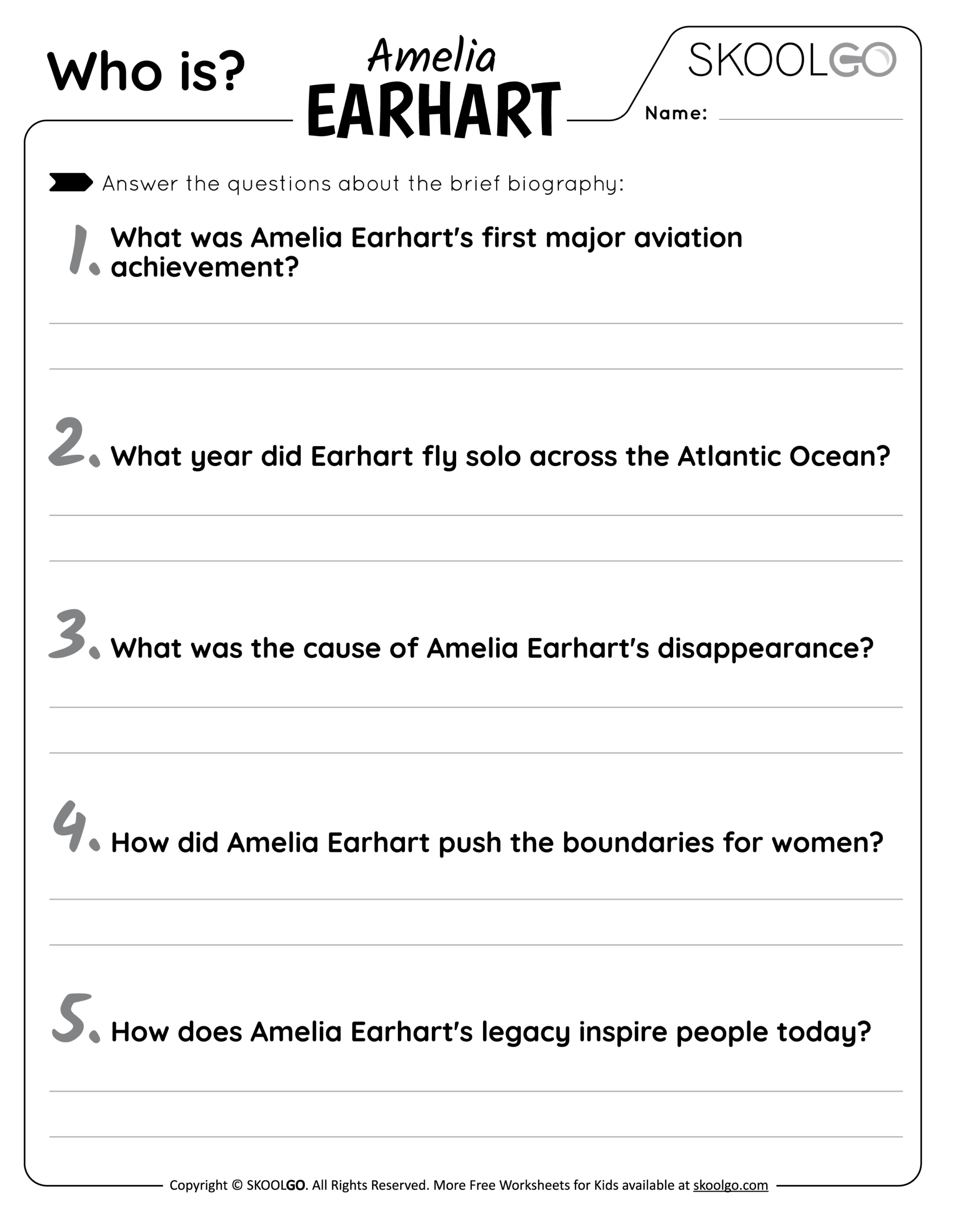 Who Is Amelia Earhart Free Worksheet For Kids SKOOLGO All About Amelia Earhart Worksheets Activities For Kids