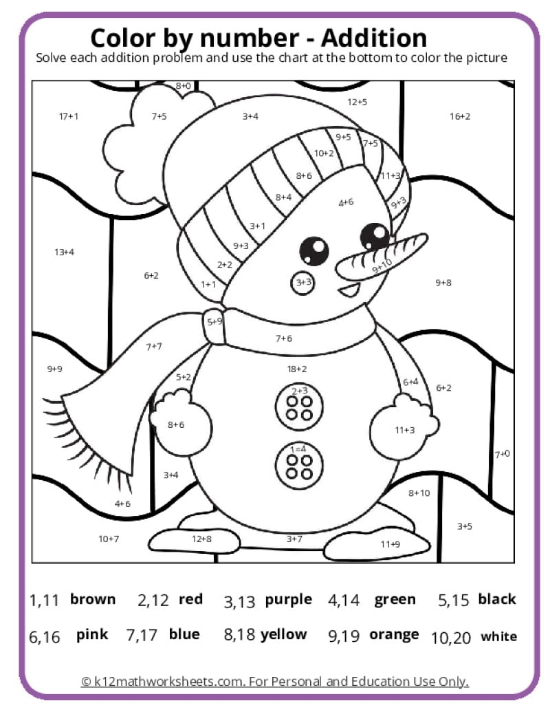 Winter Color By Number Pages K12 Math Worksheets 3 Digit Subtraction With Regrouping Winter Math Worksheets Chloe Campbell Education
