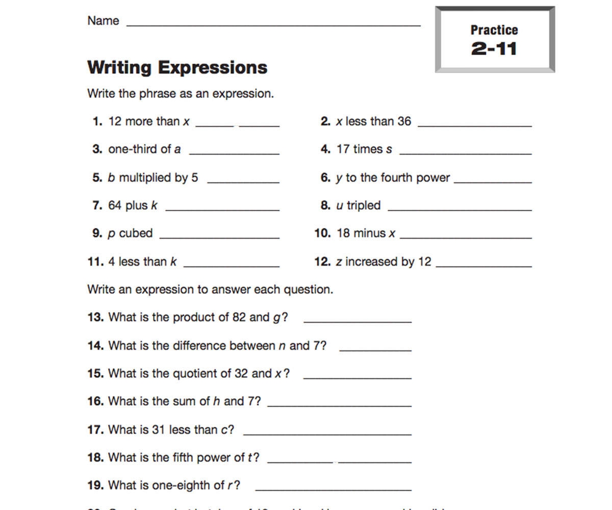Writing Expressions Printable 5th 6th Grade TeacherVision Writing Expressions Printable 5th 6th Grade TeacherVision