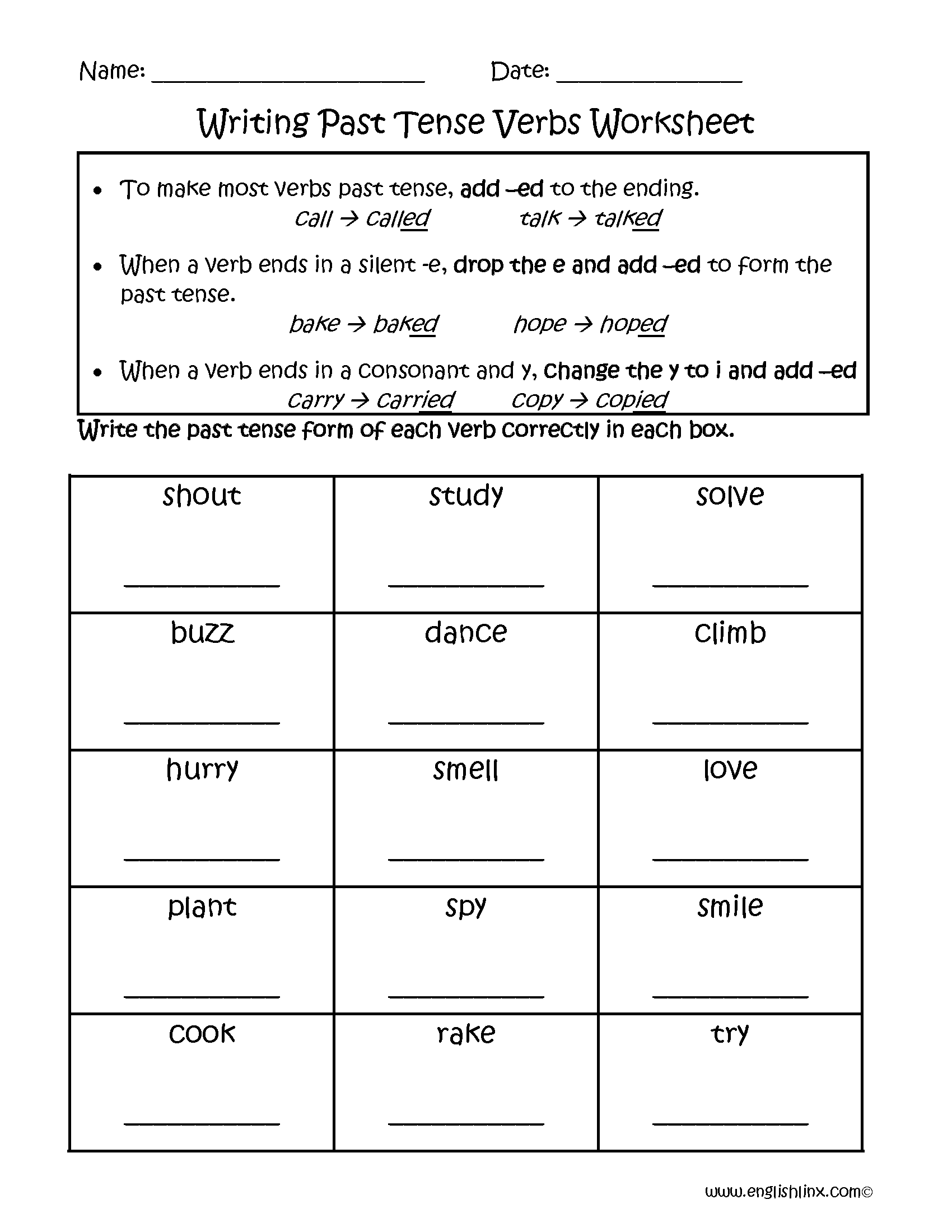 Verb Tenses Worksheets Past Tense Verbs Practice Worksheet