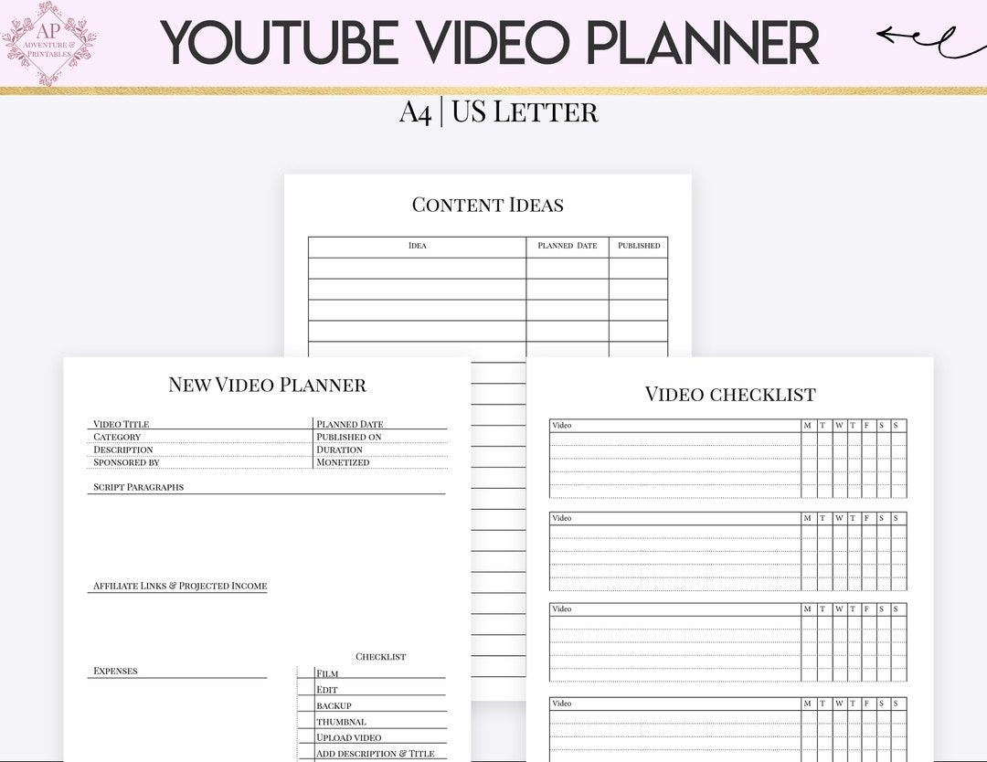 Youtube Video Checklist Youtube Video Planner Video Ideas List Etsy